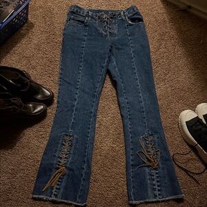 Zoey and Beth Blue Lace-Up Women's Jeans